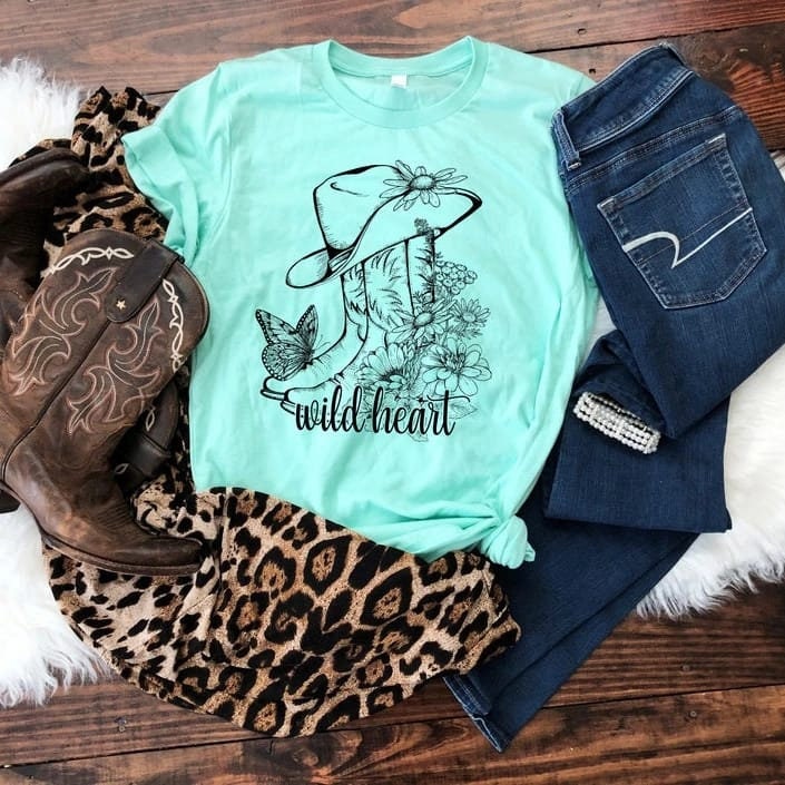 Wild Heart Cowboy boot shirt/ Cowgirl/Cowboy tshirt